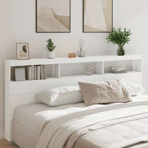 Armário de Cabeceira - Cabeceira de cama com luzes LED 220x17x102 cm branco