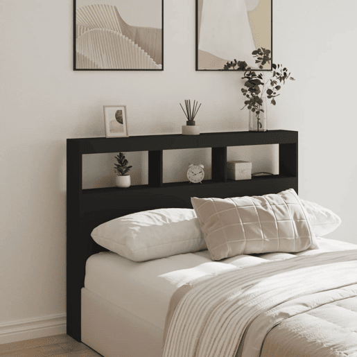 Armário de Cabeceira - Cabeceira de cama com luzes LED 140x17x102 cm preto