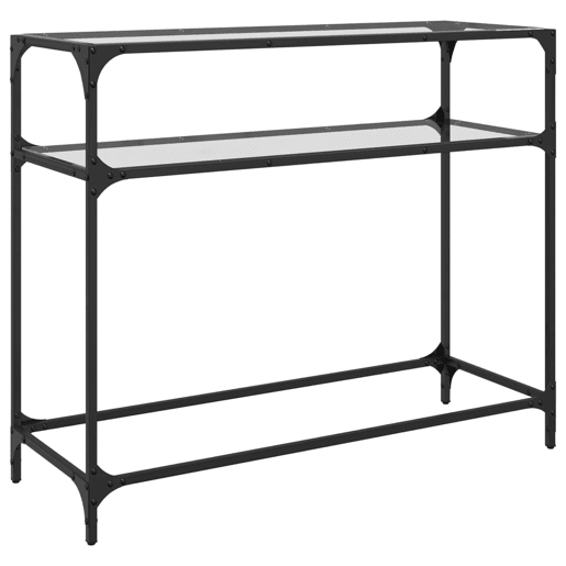 Mesa Consola - Mesa De Entrada com tampo em vidro transparente 98x35x81 cm aço