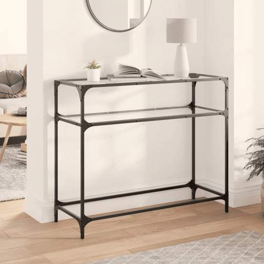 Mesa Consola - Mesa De Entrada com tampo em vidro transparente 98x35x81 cm aço