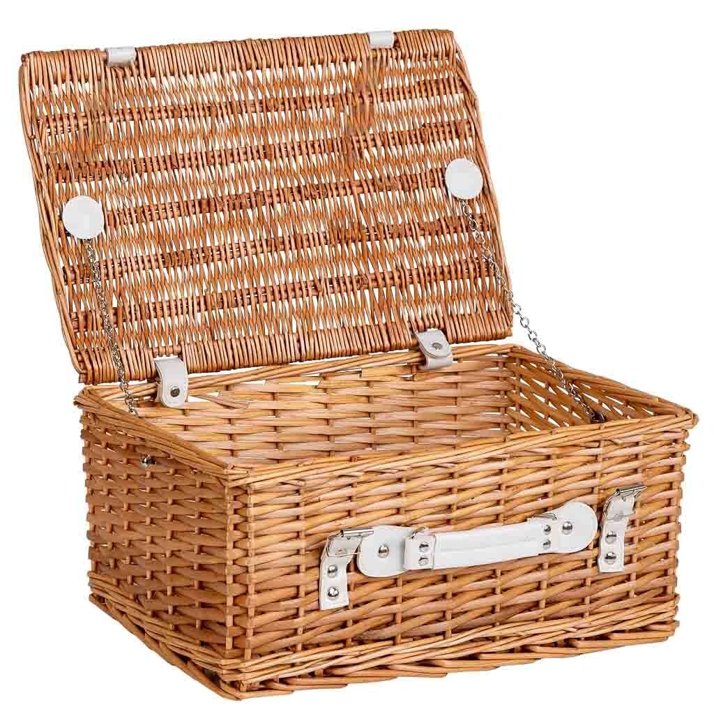 Cesta con tapa rectangular de mimbre y con asa