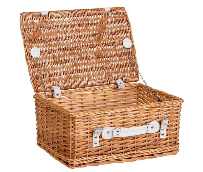 Cesta con tapa rectangular de mimbre y con asa marrón, 42x28x19h cm