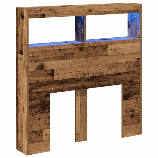 Armário de Cabeceira - Cabeceira de cama com luzes LED 100x17x102 cm madeira velha