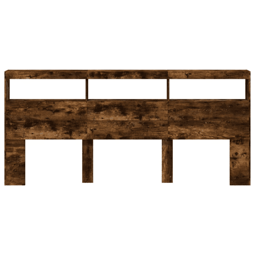 Armário de Cabeceira - Cabeceira de cama c luzes LED 220x17x102 cm carvalho fumado