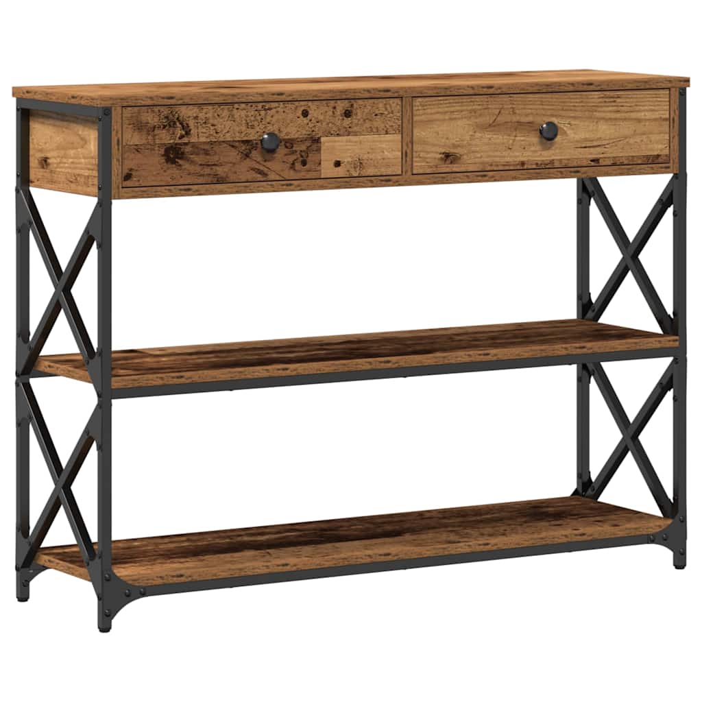 Mesa de consola - mesa de entrada con cajón madera vieja 100 x 28 x 75 cm