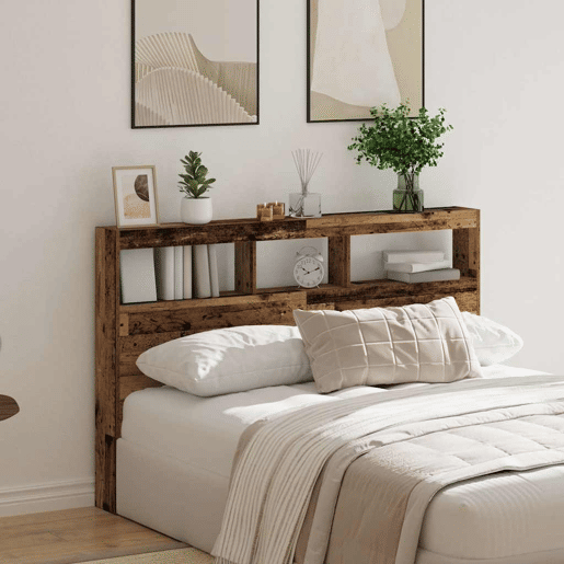 Armário de Cabeceira - Cabeceira de cama com luzes LED 160x17x102 cm madeira velha