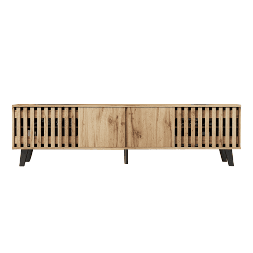 Móvel de TV 180x40x55 cm - 8 compartimentos, suporte para TV, centro de entretenimento - Cor madeira original Móvel de TV 180x40x55 cm - 8 compartimentos, suporte para TV, centro de entretenimento - Cor madeira original