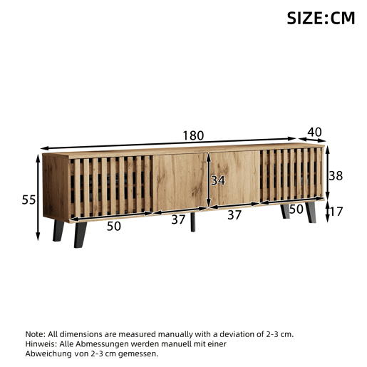 Móvel de TV 180x40x55 cm - 8 compartimentos, suporte para TV, centro de entretenimento - Cor madeira original Móvel de TV 180x40x55 cm - 8 compartimentos, suporte para TV, centro de entretenimento - Cor madeira original