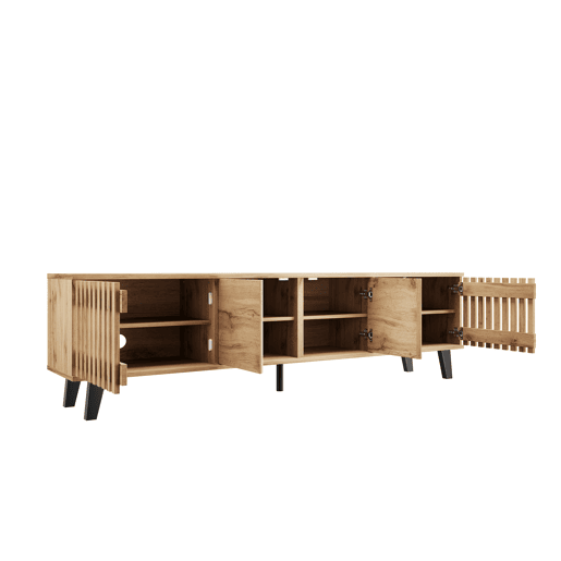Móvel de TV 180x40x55 cm - 8 compartimentos, suporte para TV, centro de entretenimento - Cor madeira original Móvel de TV 180x40x55 cm - 8 compartimentos, suporte para TV, centro de entretenimento - Cor madeira original
