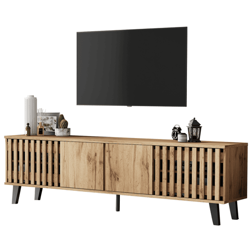 Móvel de TV 180x40x55 cm - 8 compartimentos, suporte para TV, centro de entretenimento - Cor madeira original Móvel de TV 180x40x55 cm - 8 compartimentos, suporte para TV, centro de entretenimento - Cor madeira original