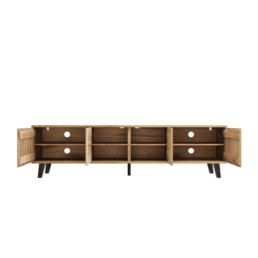 Móvel de TV 180x40x55 cm - 8 compartimentos, suporte para TV, centro de entretenimento - Cor madeira original Móvel de TV 180x40x55 cm - 8 compartimentos, suporte para TV, centro de entretenimento - Cor madeira original