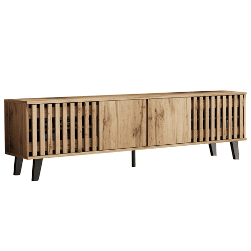 Móvel de TV 180x40x55 cm - 8 compartimentos, suporte para TV, centro de entretenimento - Cor madeira original Móvel de TV 180x40x55 cm - 8 compartimentos, suporte para TV, centro de entretenimento - Cor madeira original