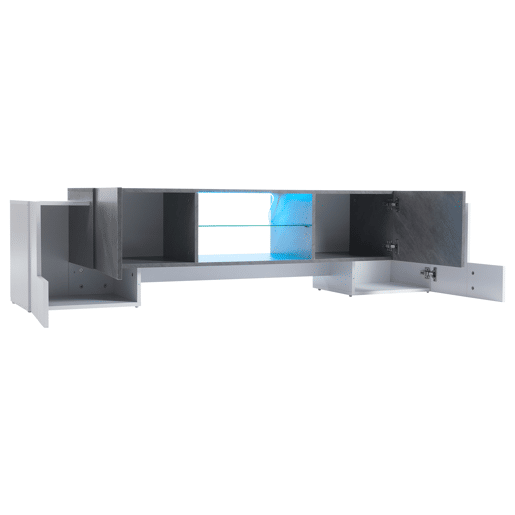 Móvel para TV 180x40x46,5 cm - TV Schrank com Bluetooth-LED, Lowboard para televisores de 606570 polegadas - Branco e cinzento