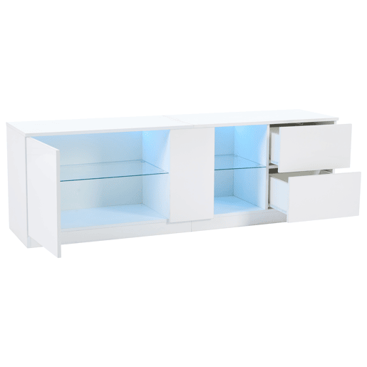 Móvel de TV 160x40x52 cm - Kommode Hochglanz com LED - Branco