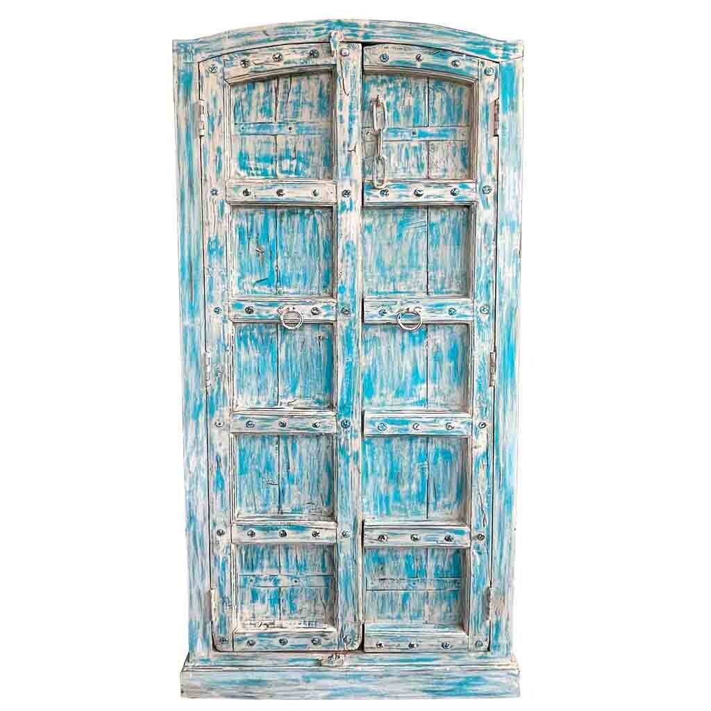 Armario de madera artesanal azul 93x42x206h