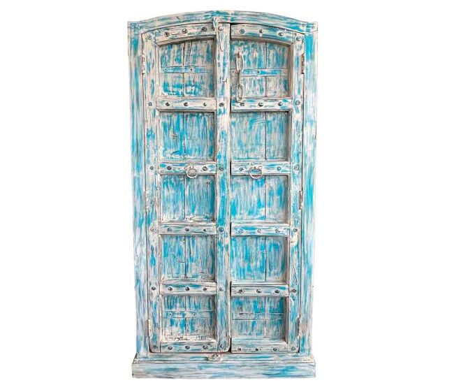 Armario de madera artesanal azul 93x42x206h