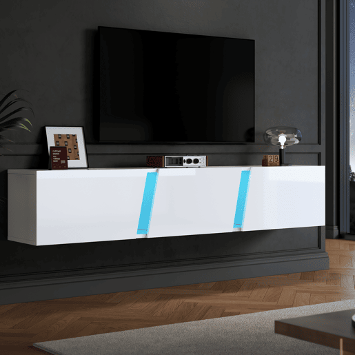 Móvel de TV 180x35x30 cm - Lowboard com LED - Branco Móvel de TV 180x35x30 cm - Lowboard com LED - Branco