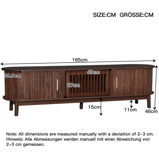 Móvel para TV 165x39,5x46 cm - Lowboard-TV-Schrank com porta deslizante e porta basculante - Castanho