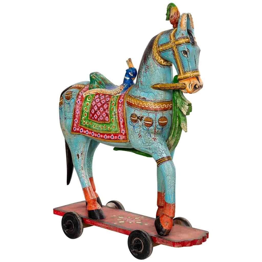 Figura decoracion de madera caballo pintado artesanal