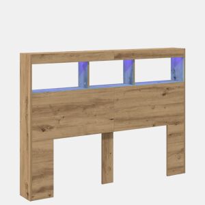 Armário Cabeceira - Cabeceira de cama c luzes LED 140x17x102 cm carvalho artisiano