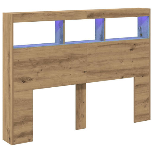 Armário Cabeceira - Cabeceira de cama c luzes LED 140x17x102 cm carvalho artisiano