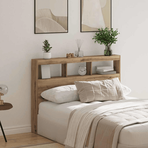 Armário Cabeceira - Cabeceira de cama c luzes LED 140x17x102 cm carvalho artisiano