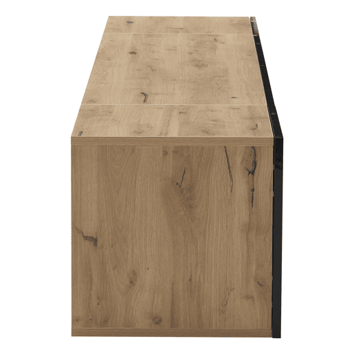 Móvel de TV 180x37x36 cm - Lowboard com 3 compartimentos, armário suspenso com LED, TV para 75u201D - Preto + Madeira Natural