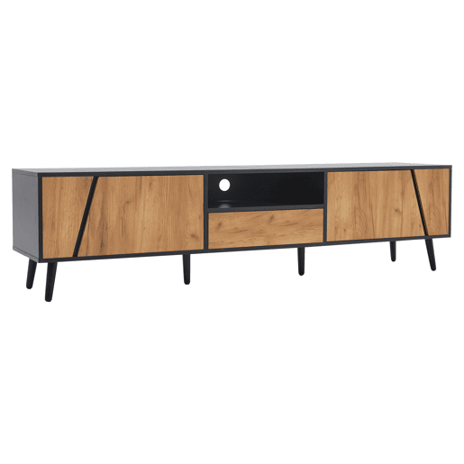 Móvel de TV 180x40x46 cm - Com gavetas e 2 armários - Minimalista com 6 pés de madeira maciça Móvel de TV 180x40x46 cm - Com gavetas e 2 armários - Minimalista com 6 pés de madeira maciça