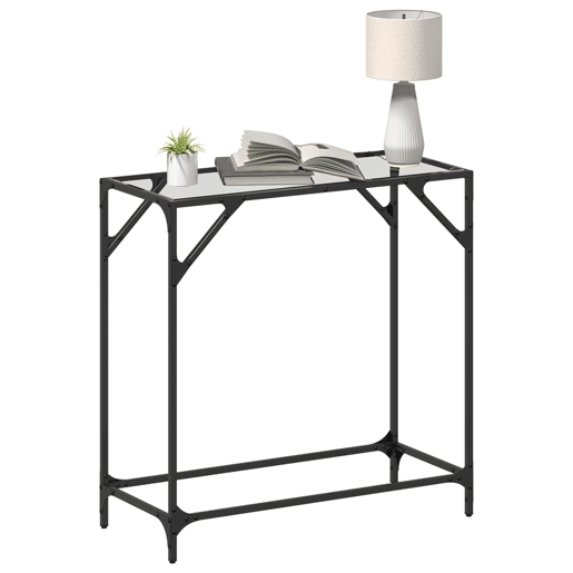 Mesa Consola - Mesa De Entrada com tampo em vidro transparente 80x35x81 cm aço