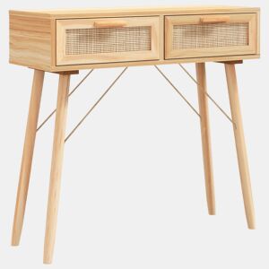 Mesa Consola - Mesa De Entrada 80x30x75 cm pinho maciço e vime natural castanho