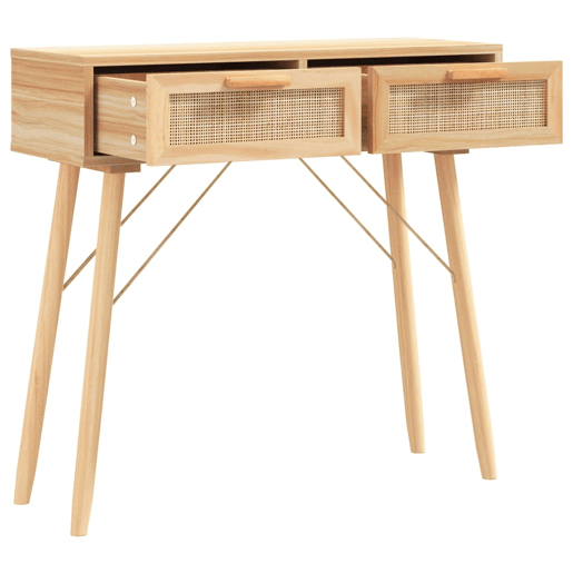 Mesa Consola - Mesa De Entrada 80x30x75 cm pinho maciço e vime natural castanho