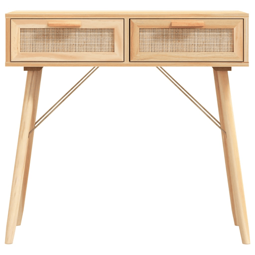 Mesa Consola - Mesa De Entrada 80x30x75 cm pinho maciço e vime natural castanho