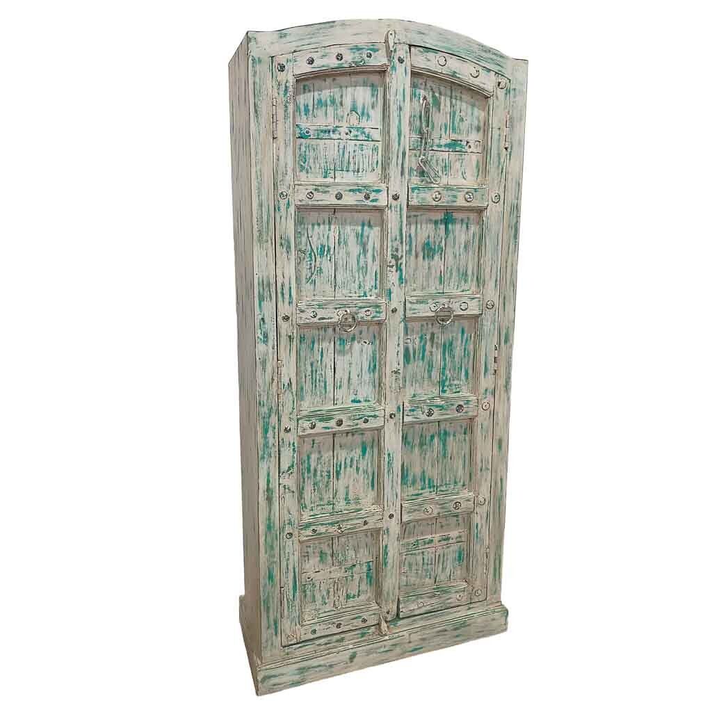 Armario de madera artesanal azul 93x42x207h