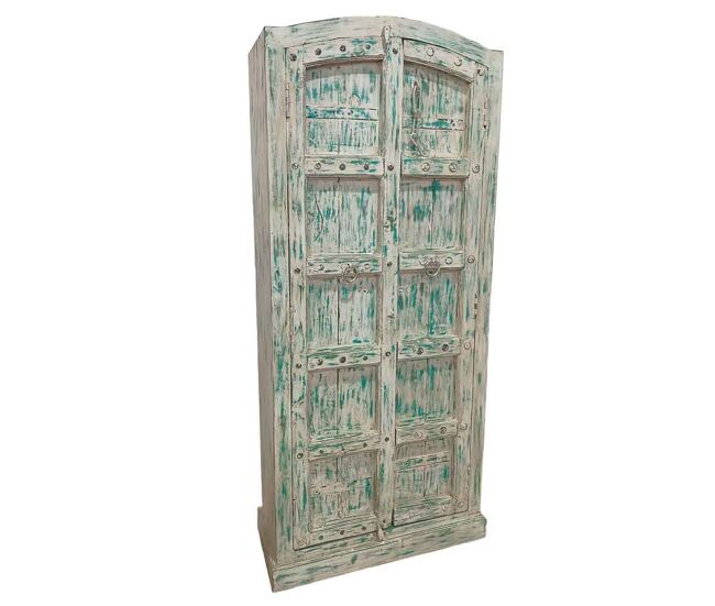 Armario de madera artesanal azul 93x42x207h