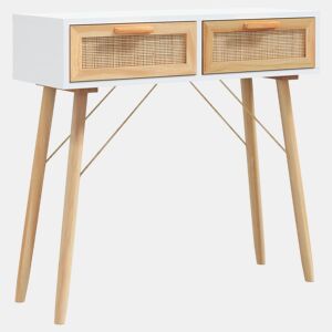Mesa Consola - Mesa De Entrada 80x30x75 cm pinho maciço e vime natural branco