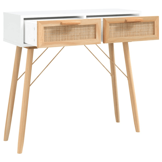 Mesa Consola - Mesa De Entrada 80x30x75 cm pinho maciço e vime natural branco