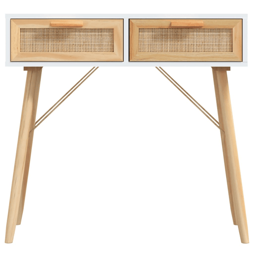 Mesa Consola - Mesa De Entrada 80x30x75 cm pinho maciço e vime natural branco