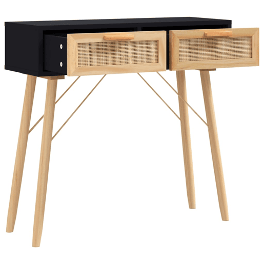 Mesa Consola - Mesa De Entrada 80x30x75 cm pinho maciço e vime natural preto