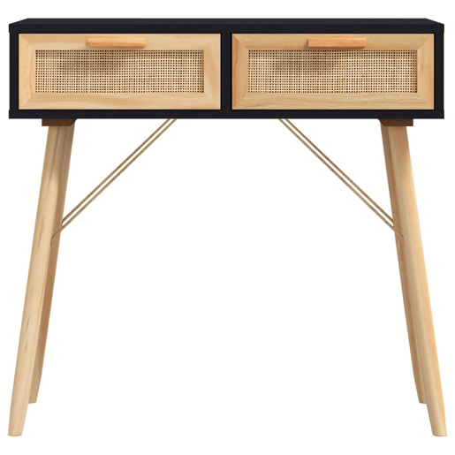 Mesa Consola - Mesa De Entrada 80x30x75 cm pinho maciço e vime natural preto