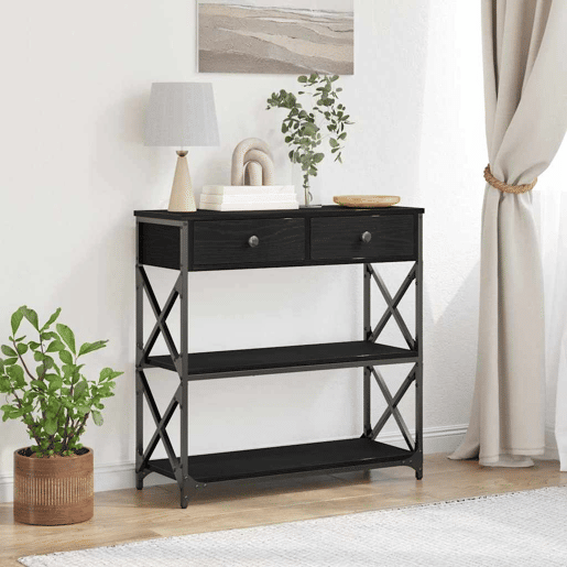 Mesa Consola - Mesa De Entrada com gaveta Carvalho preto 75 x 28 x 75 cm