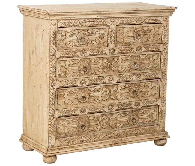 Cómoda de Madera artesanal con 5 cajones madera clara 100x43x95h cm