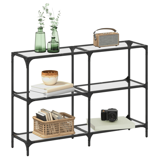 Mesa Consola - Mesa De Entrada com tampo em vidro transparente 118,5x30x81 cm aço