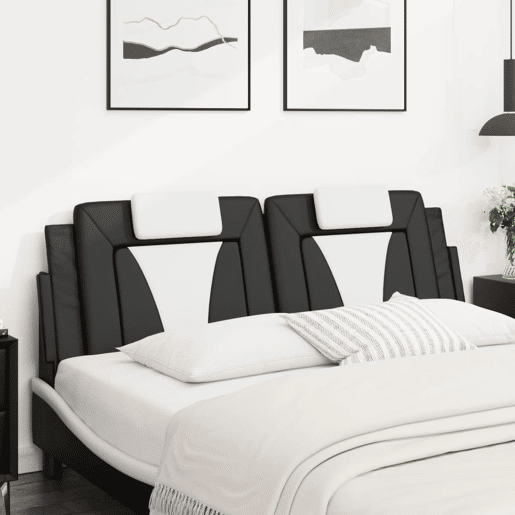 Almofadão de Cabeceira - Cabeceira de cama 160 cm couro artificial preto e branco