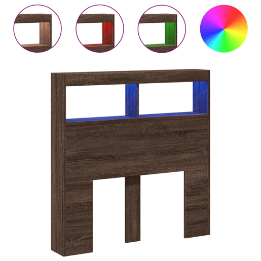 Armário Cabeceira - Cabeceira de cama c luzes LED 100x17x102 cm carvalho castanho