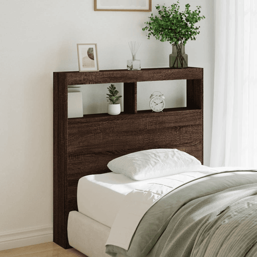 Armário Cabeceira - Cabeceira de cama c luzes LED 100x17x102 cm carvalho castanho