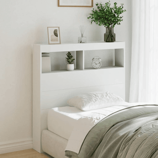 Armário de Cabeceira - Cabeceira de cama com luzes LED 100x17x102 cm branco