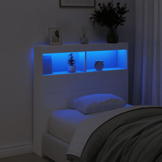 Armário de Cabeceira - Cabeceira de cama com luzes LED 100x17x102 cm branco
