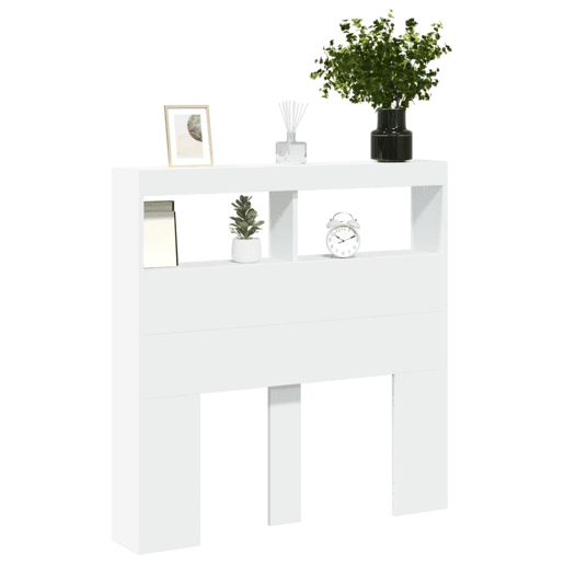 Armário de Cabeceira - Cabeceira de cama com luzes LED 100x17x102 cm branco