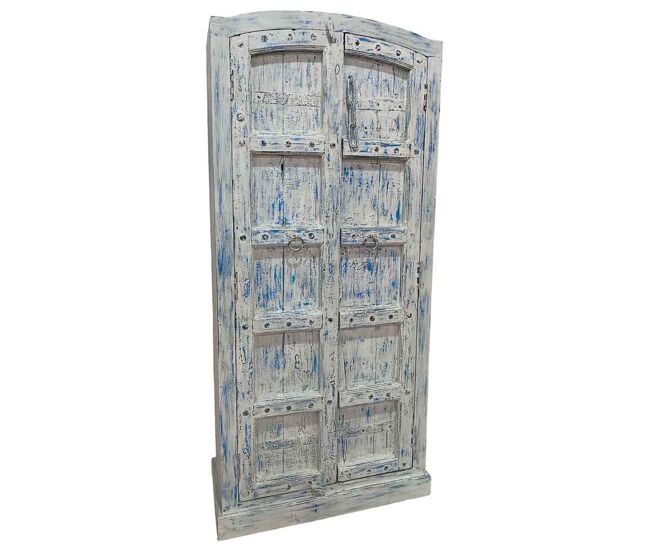 Armario de madera acabado artesanal azul 96x42x206h cm