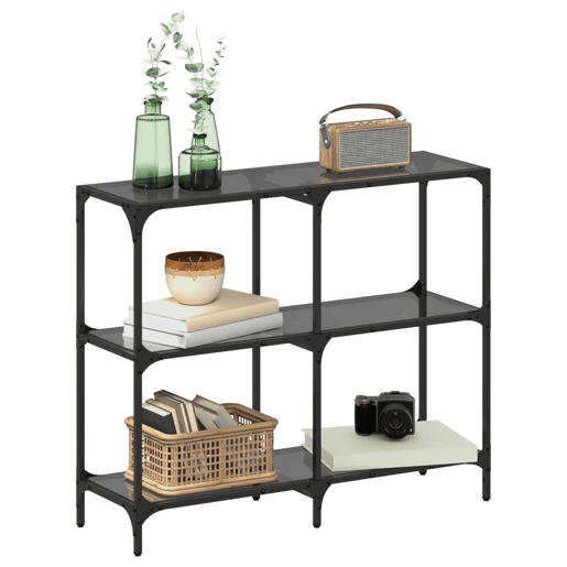 Mesa Consola - Mesa De Entrada com tampo em vidro preto 98x30x81 cm aço Mesa Consola - Mesa De Entrada com tampo em vidro preto 98x30x81 cm aço